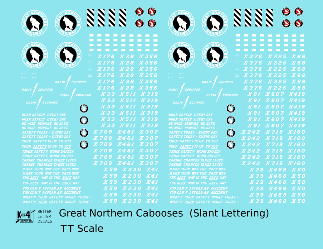 Great Northern Caboose White and Black Slant Lettering - Decal - Choose Scale