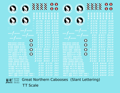 Great Northern Caboose White and Black Slant Lettering - Decal - Choose Scale