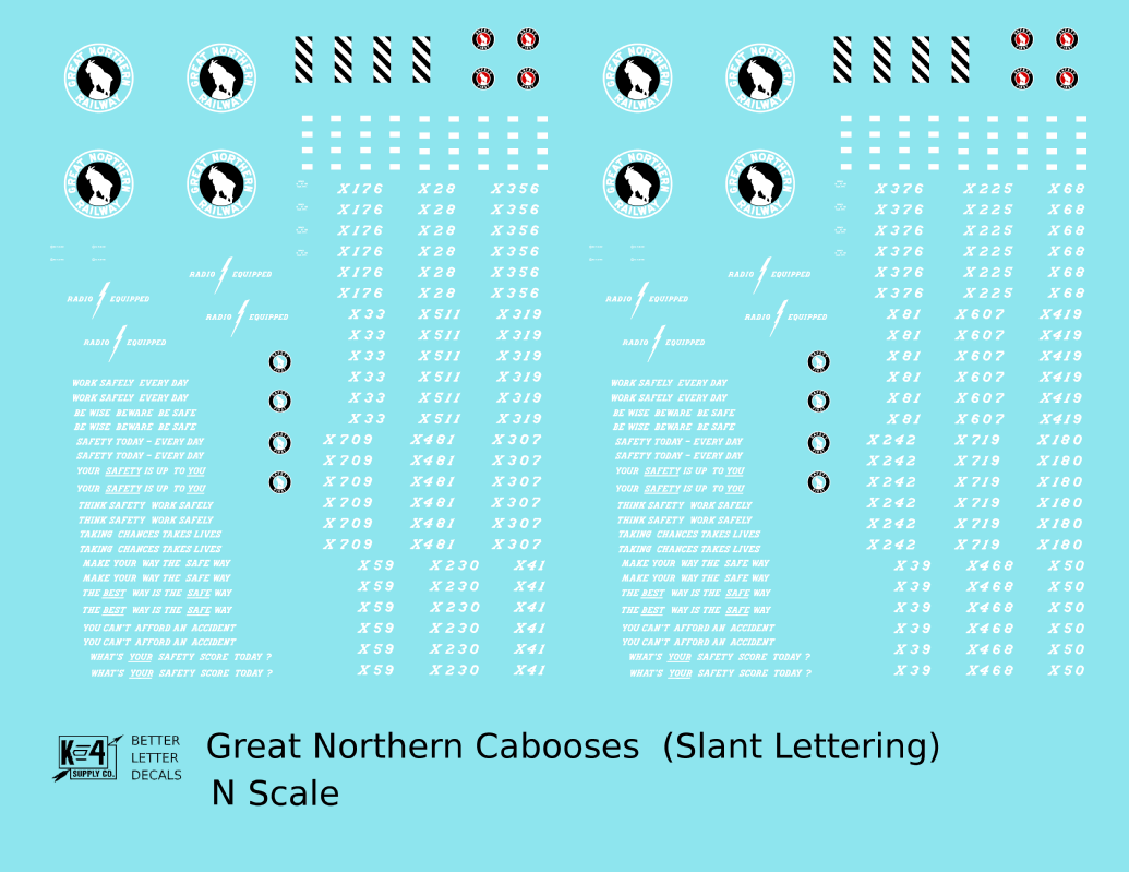 Great Northern Caboose White and Black Slant Lettering - Decal - Choose Scale