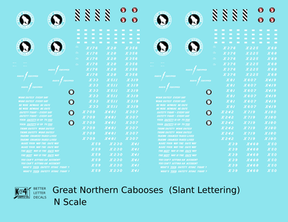 Great Northern Caboose White and Black Slant Lettering - Decal - Choose Scale