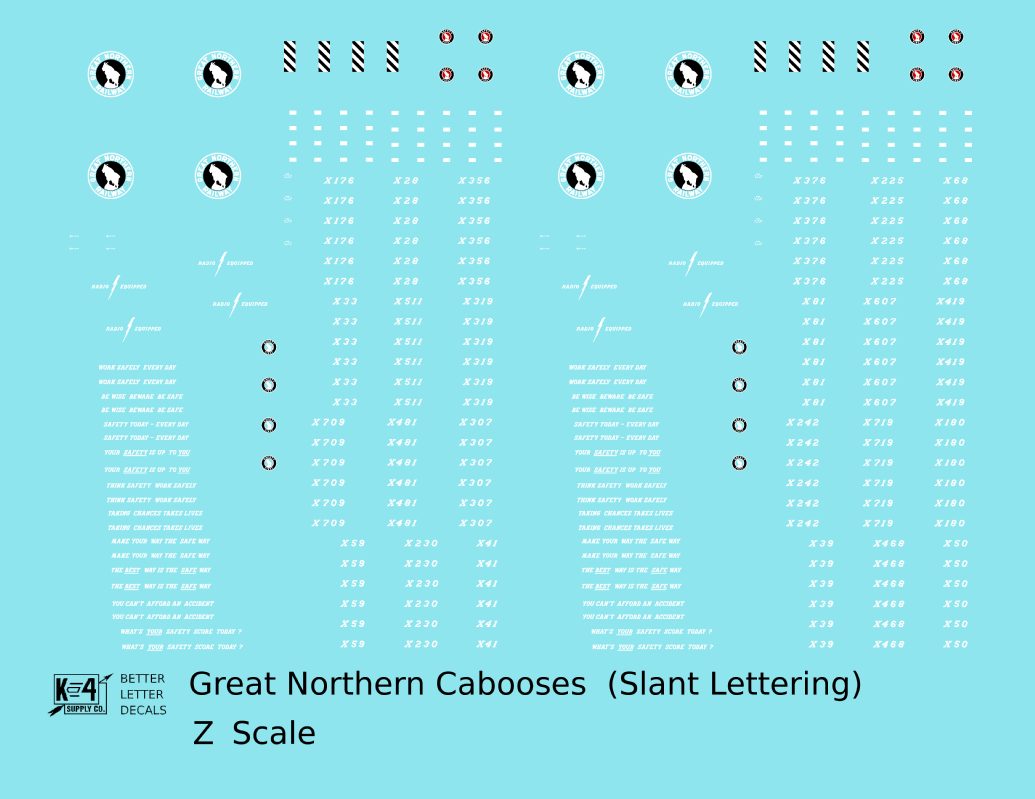 Great Northern Caboose White and Black Slant Lettering - Decal - Choose Scale