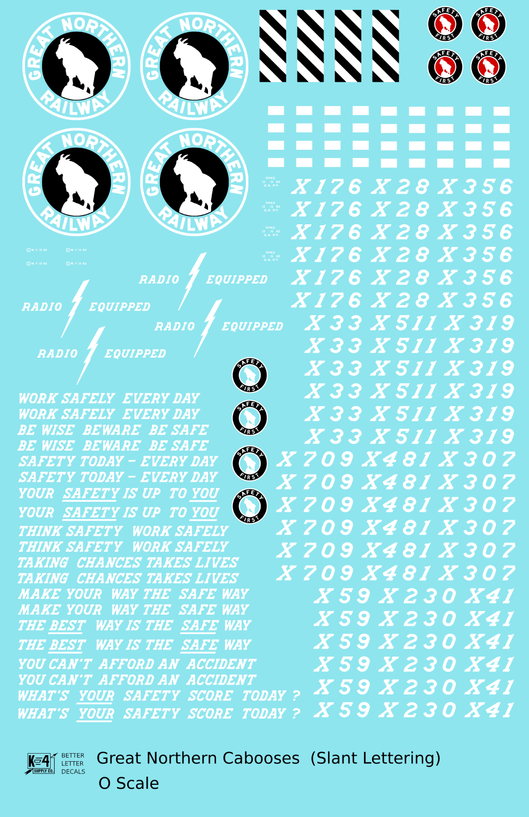 Great Northern Caboose White and Black Slant Lettering - Decal Sheet
