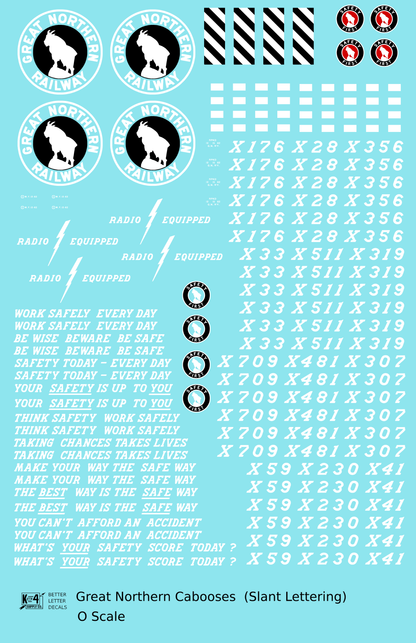 Great Northern Caboose White and Black Slant Lettering - Decal - Choose Scale