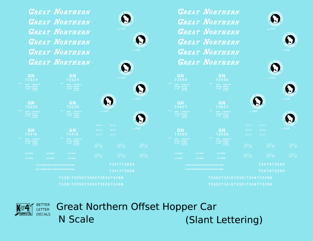 Great Northern Offset Twin Hopper White and Black Slant Lettering