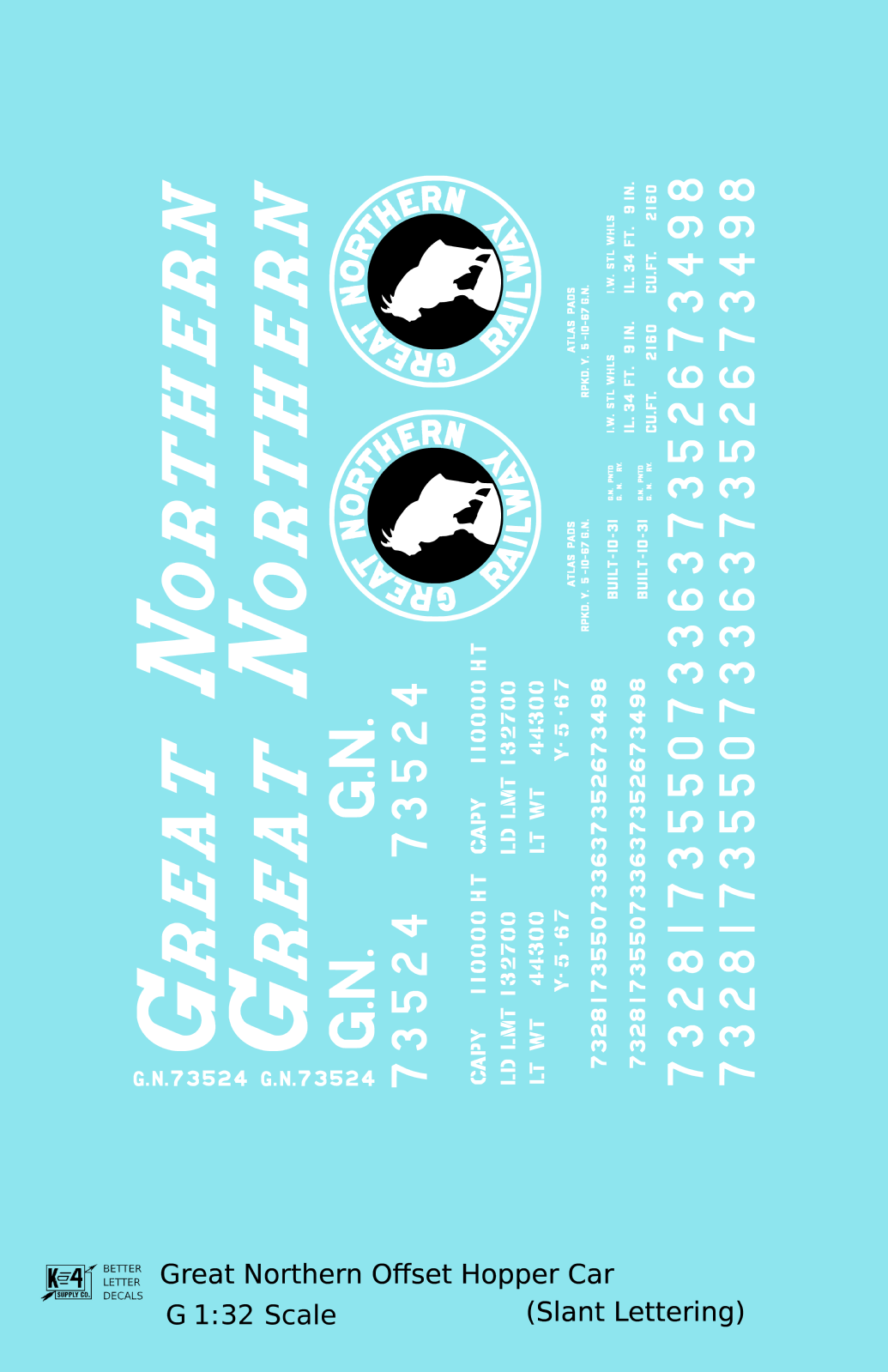 Great Northern Offset Twin Hopper White and Black Slant Lettering