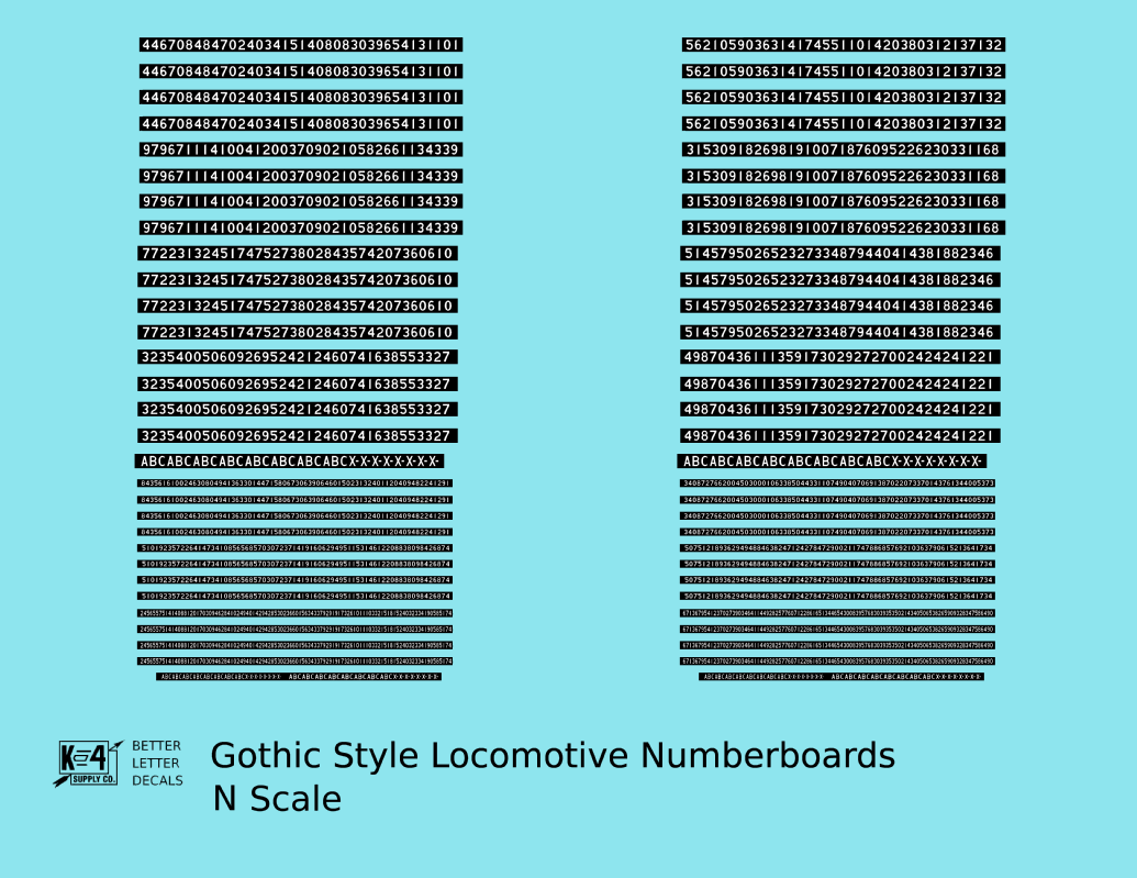 Gothic Locomotive Number Board Numbers  White On Black Numberboard