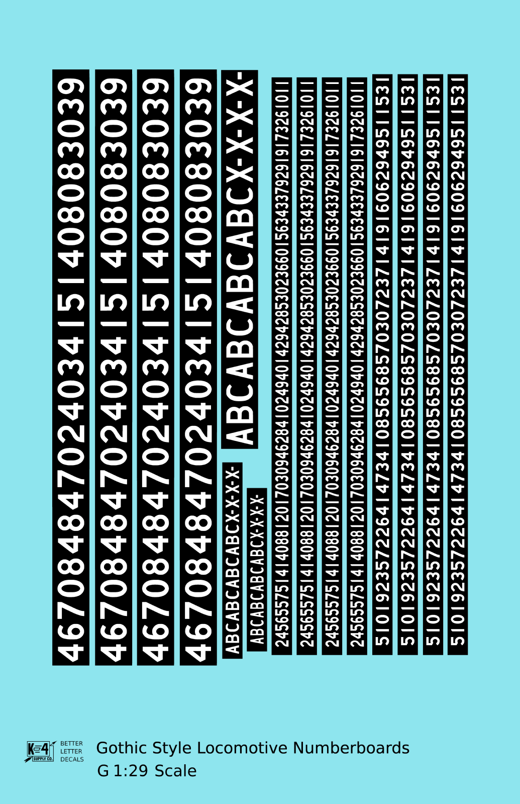 Gothic Locomotive Number Board Numbers  White On Black Numberboard