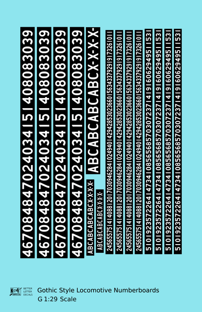 Gothic Locomotive Number Board Numbers  White On Black Numberboard