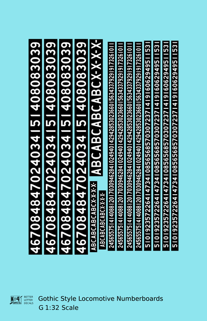 Gothic Locomotive Number Board Numbers  White On Black Numberboard