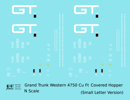 Grand Trunk Western 4750 Cu Ft PS-2CD Covered Hopper White Small Lettering - Decal - Choose Scale