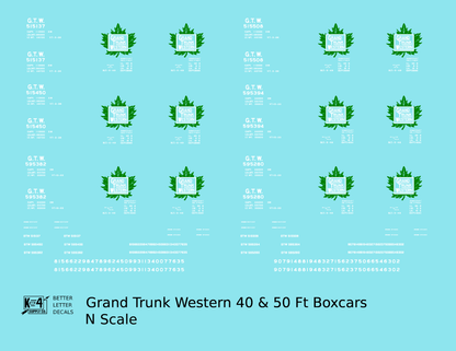 Grand Trunk Western 40 / 50 Ft Boxcar White and Green Leaf Herald