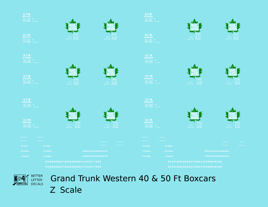 Grand Trunk Western 40 / 50 Ft Boxcar White and Green Leaf Herald