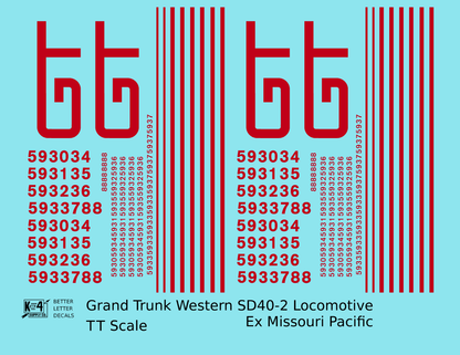 Grand Trunk Western EMD SD40-2 Locomotive Red Ex-Missouri Pacific