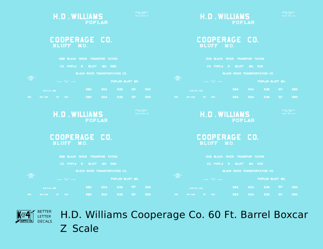HD Williams Cooperage Co 60 Ft Wood Cooperage/Barrel Boxcar White