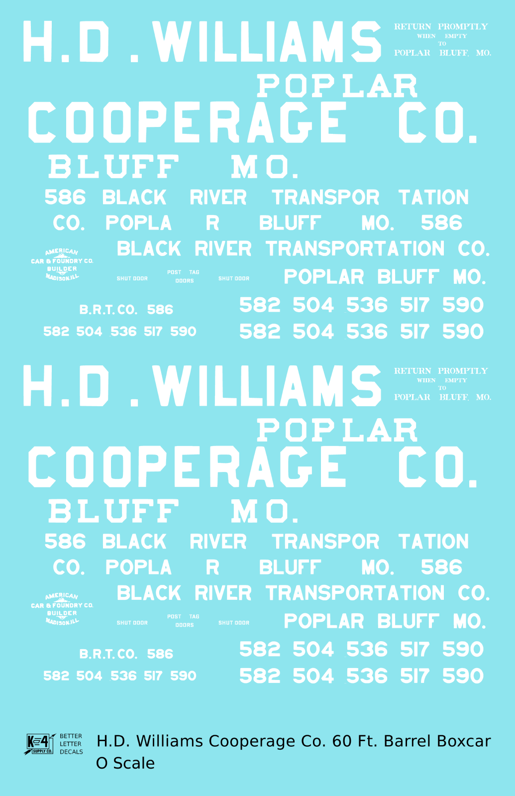 HD Williams Cooperage Co 60 Ft Wood Cooperage/Barrel Boxcar White
