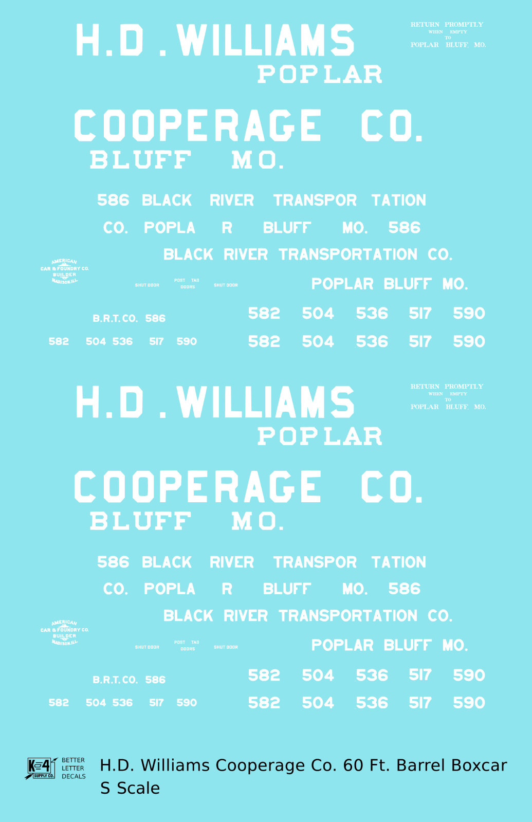 HD Williams Cooperage Co 60 Ft Wood Cooperage/Barrel Boxcar White