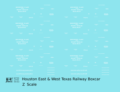 Houston East and West Texas Railway 34 and 40 Ft Boxcars White