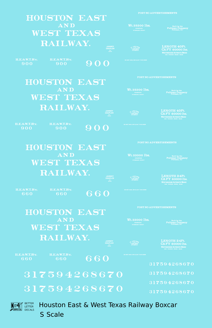 Houston East and West Texas Railway 34 and 40 Ft Boxcars White