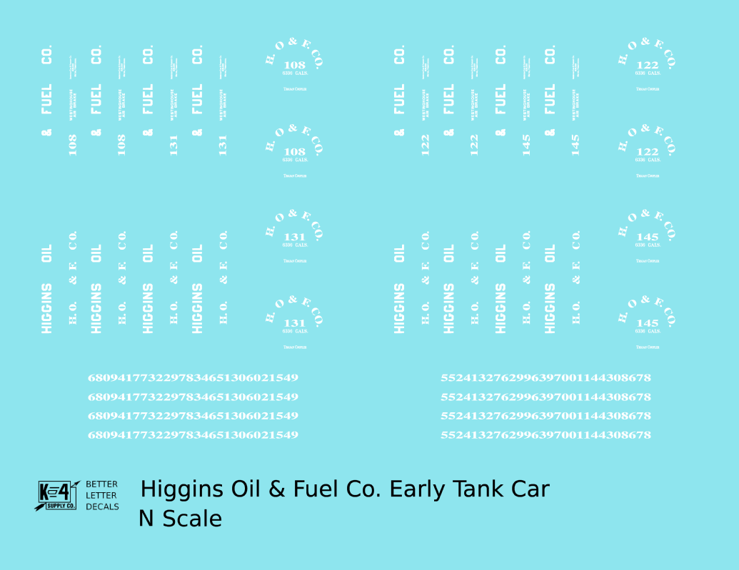 Higgins Fuel & Oil Co. Early Wood Frame Tank Car White