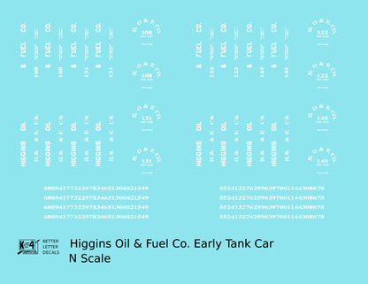 Higgins Fuel & Oil Co. Early Wood Frame Tank Car White