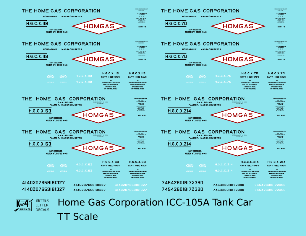 Home Gas Corp ICC-105 Tank Car Black White and Red Homgas