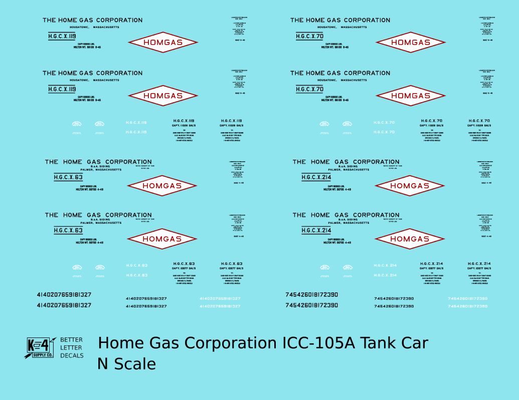 Home Gas Corp ICC-105 Tank Car Black White and Red Homgas