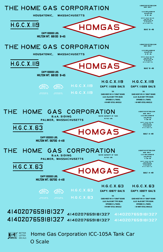 Home Gas Corp ICC-105 Tank Car Black White and Red Homgas