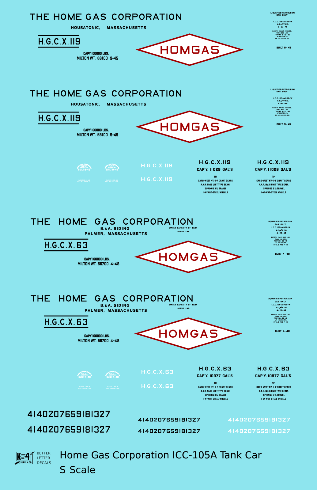 Home Gas Corp ICC-105 Tank Car Black White and Red Homgas