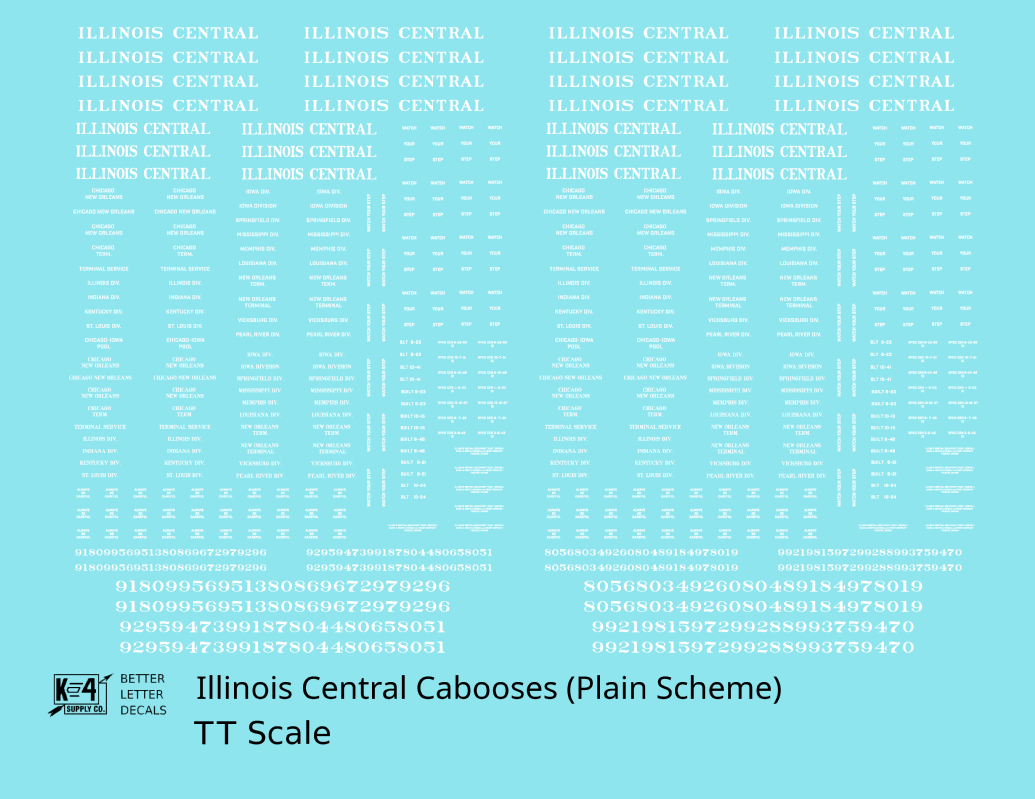 Illinois Central Caboose White Plain Roman - Decal - Choose Scale