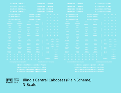 Illinois Central Caboose White Plain Roman - Decal - Choose Scale