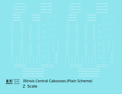 Illinois Central Caboose White Plain Roman - Decal - Choose Scale