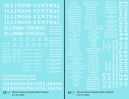 Illinois Central Caboose White Plain Roman - Decal - Choose Scale