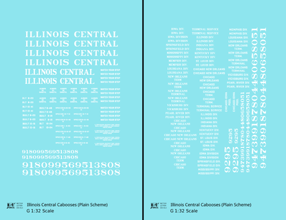Illinois Central Caboose White Plain Roman - Decal - Choose Scale