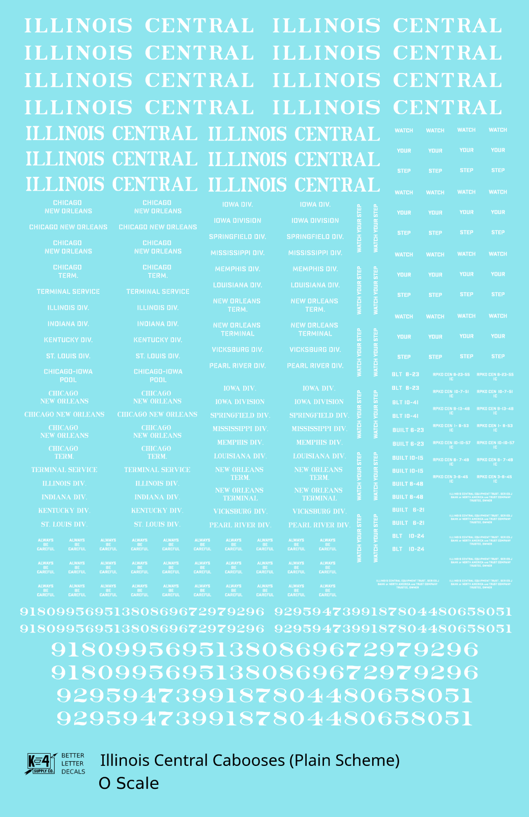 Illinois Central Caboose White Plain Roman - Decal Sheet