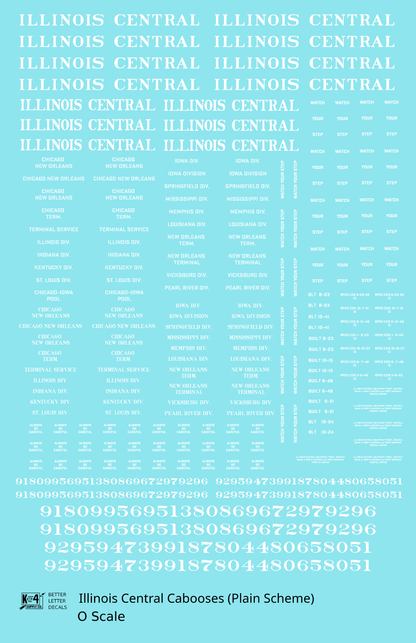 Illinois Central Caboose White Plain Roman - Decal Sheet