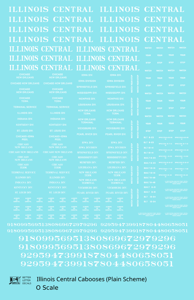 Illinois Central Caboose White Plain Roman - Decal Sheet