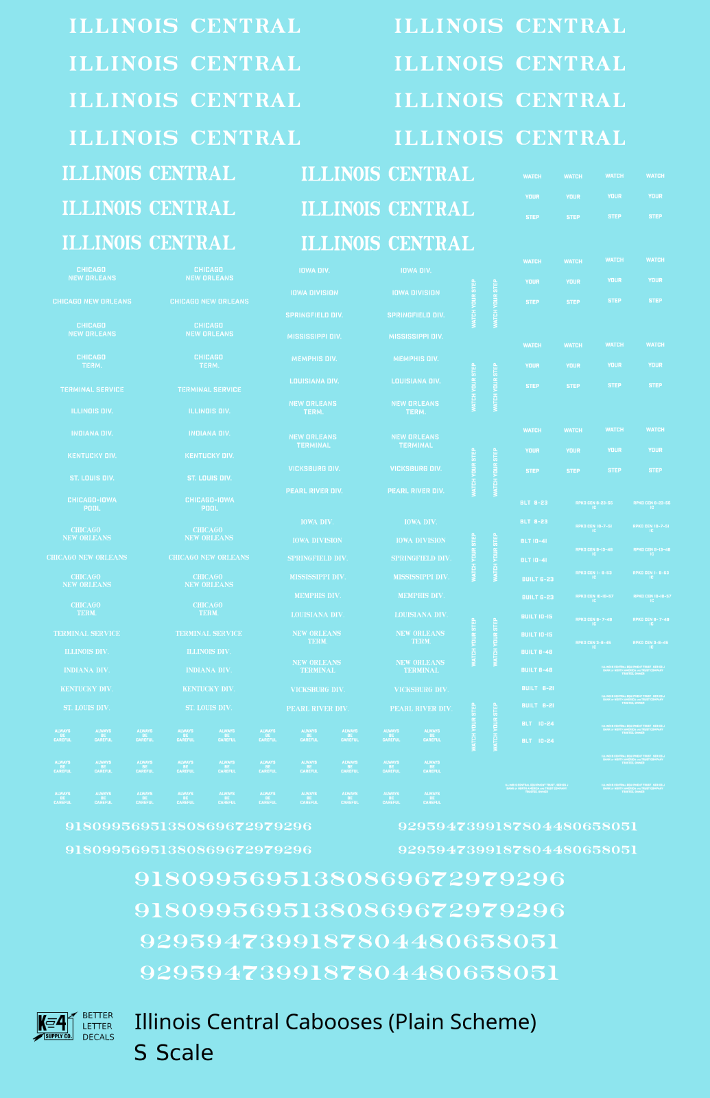 Illinois Central Caboose White Plain Roman - Decal - Choose Scale