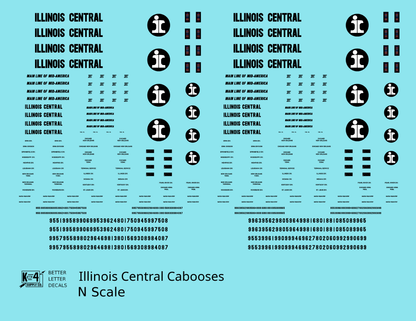 Illinois Central Caboose Black Split Rail Herald - Decal - Choose Scale