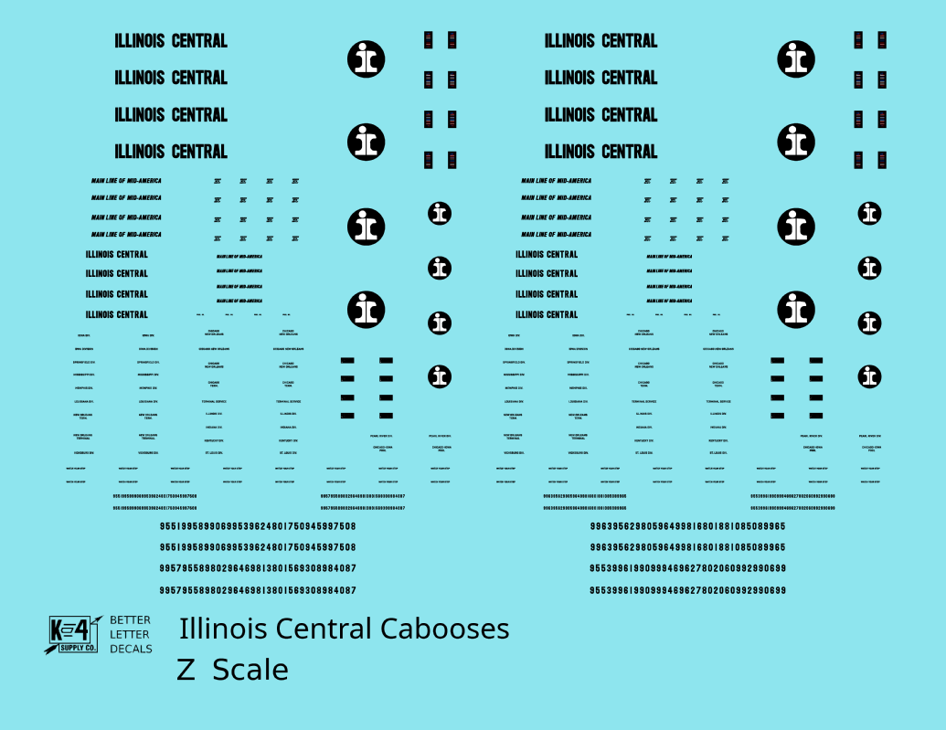 Illinois Central Caboose Black Split Rail Herald - Decal - Choose Scale