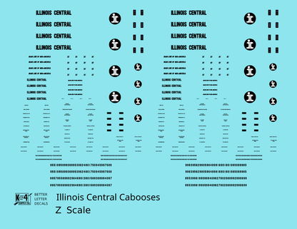 Illinois Central Caboose Black Split Rail Herald - Decal - Choose Scale