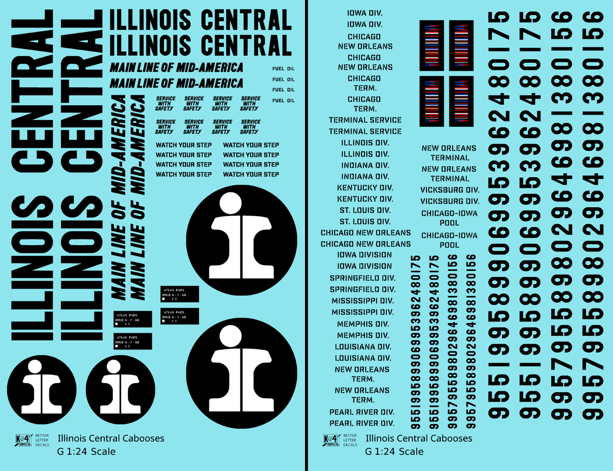 Illinois Central Caboose Black Split Rail Herald - Decal - Choose Scale