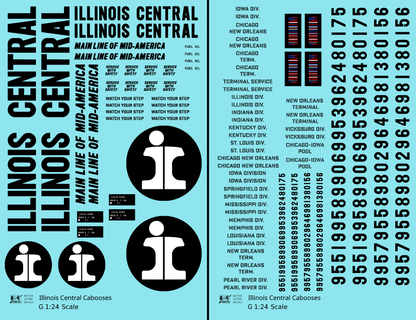 Illinois Central Caboose Black Split Rail Herald - Decal - Choose Scale