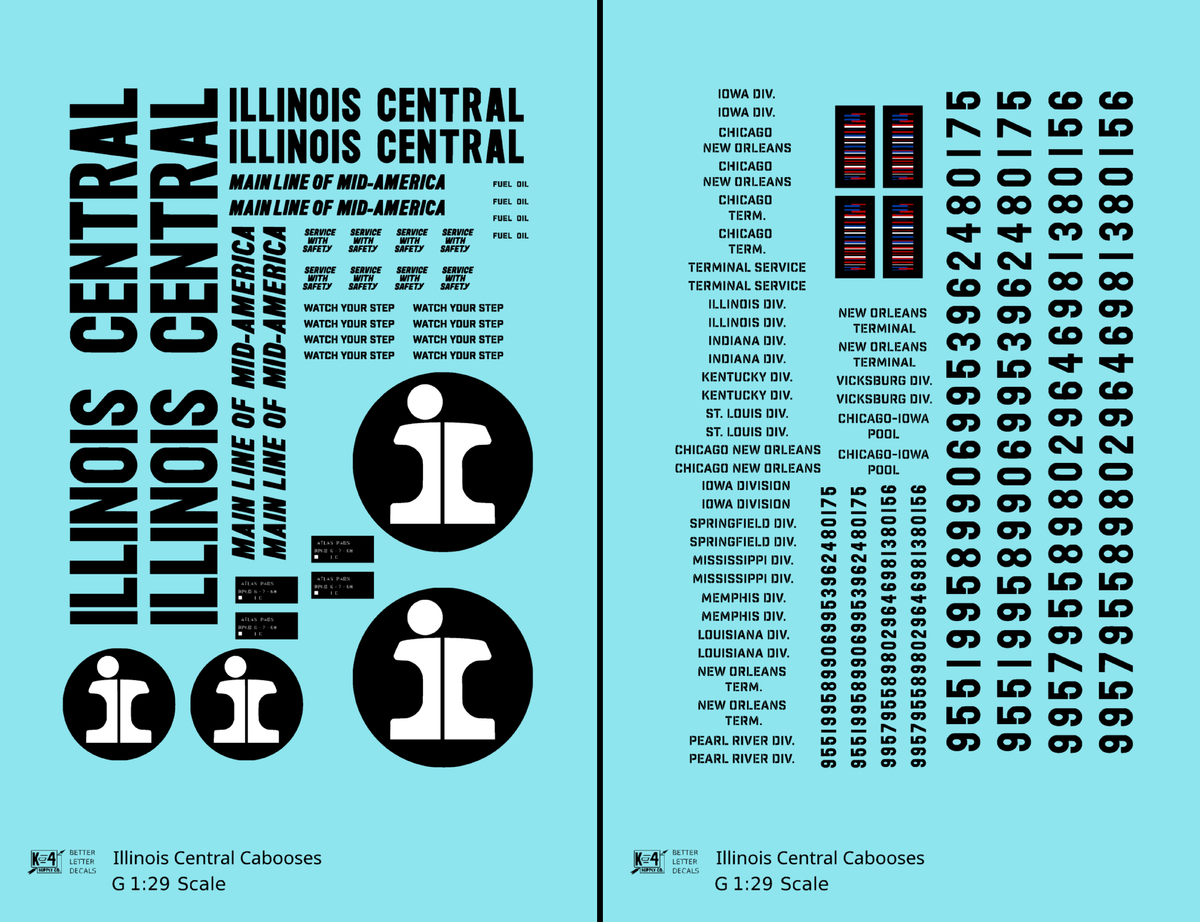 Illinois Central Caboose Black Split Rail Herald - Decal - Choose Scale