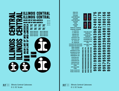 Illinois Central Caboose Black Split Rail Herald - Decal - Choose Scale