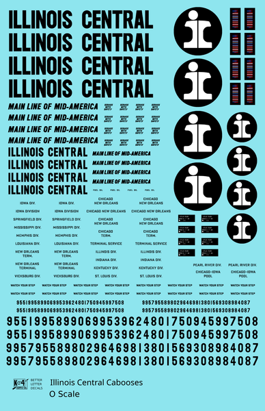 Illinois Central Caboose Black Split Rail Herald - Decal Sheet