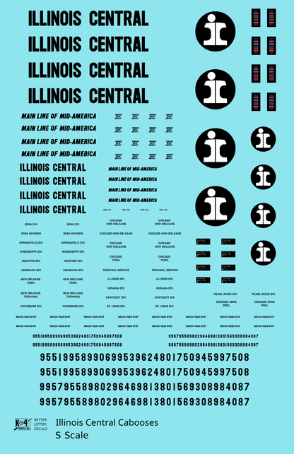 Illinois Central Caboose Black Split Rail Herald - Decal - Choose Scale