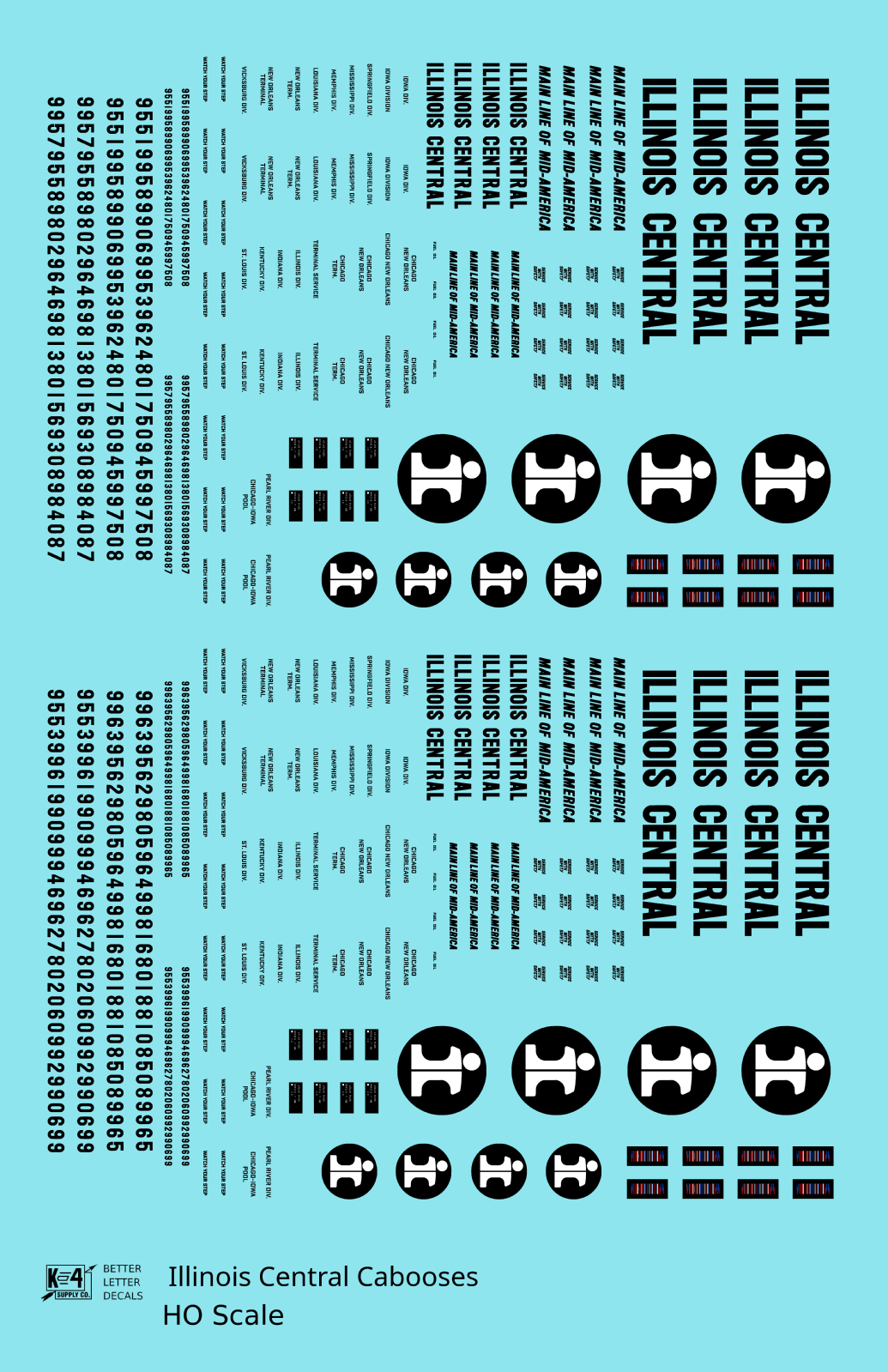 Illinois Central Caboose Black Split Rail Herald - Decal - Choose Scale