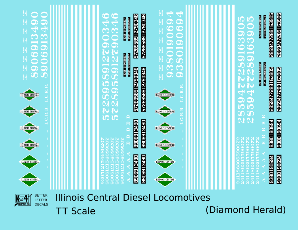 Illinois Central Diesel Locomotive White and Green Diamond Herald
