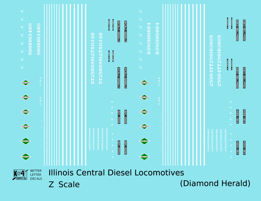 Illinois Central Diesel Locomotive White and Green Diamond Herald
