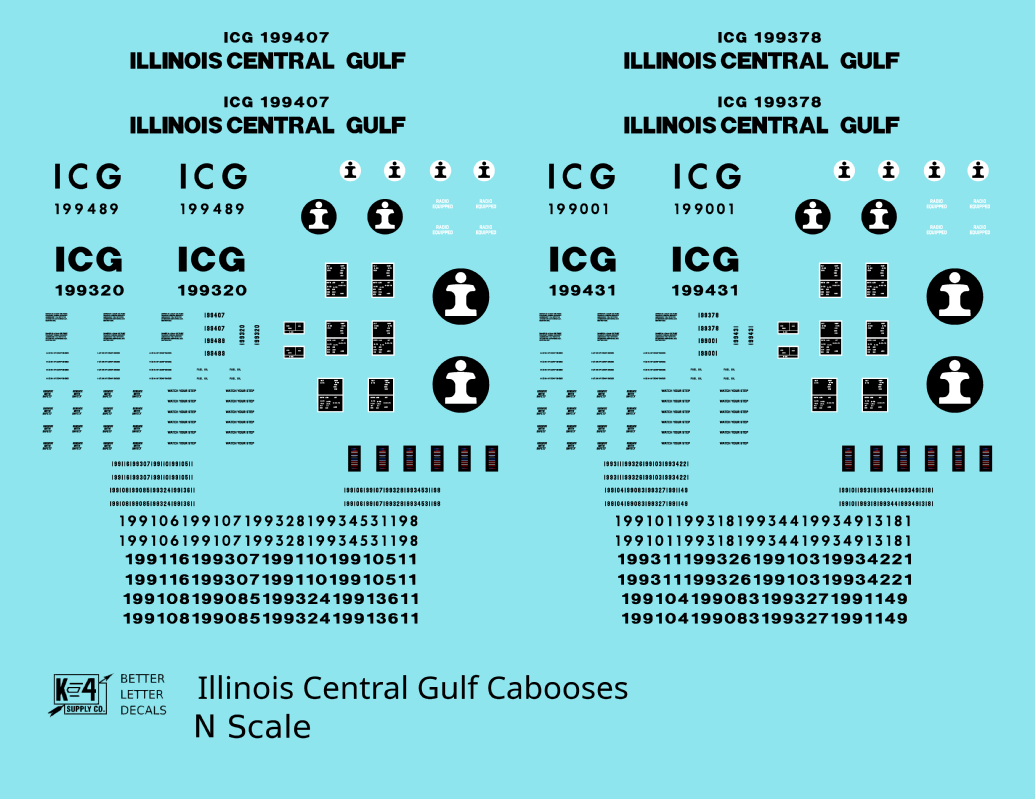 Illinois Central Gulf Caboose Black  - Decal - Choose Scale